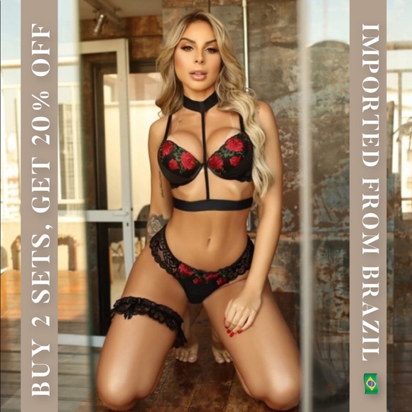 In My Dreams Super Push-up Bra , choker ,panty  & leg garter set - Picture 2 of 3